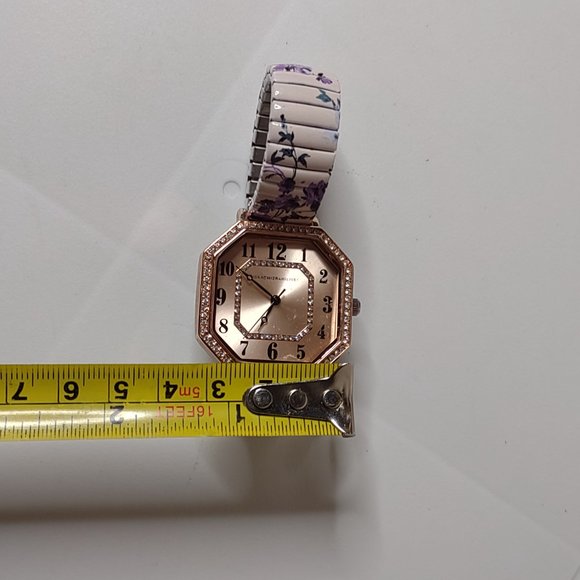 6 Inch Isaac Mizrahi Watch With Purple Floral Stretch Band - Picture 10 of 10